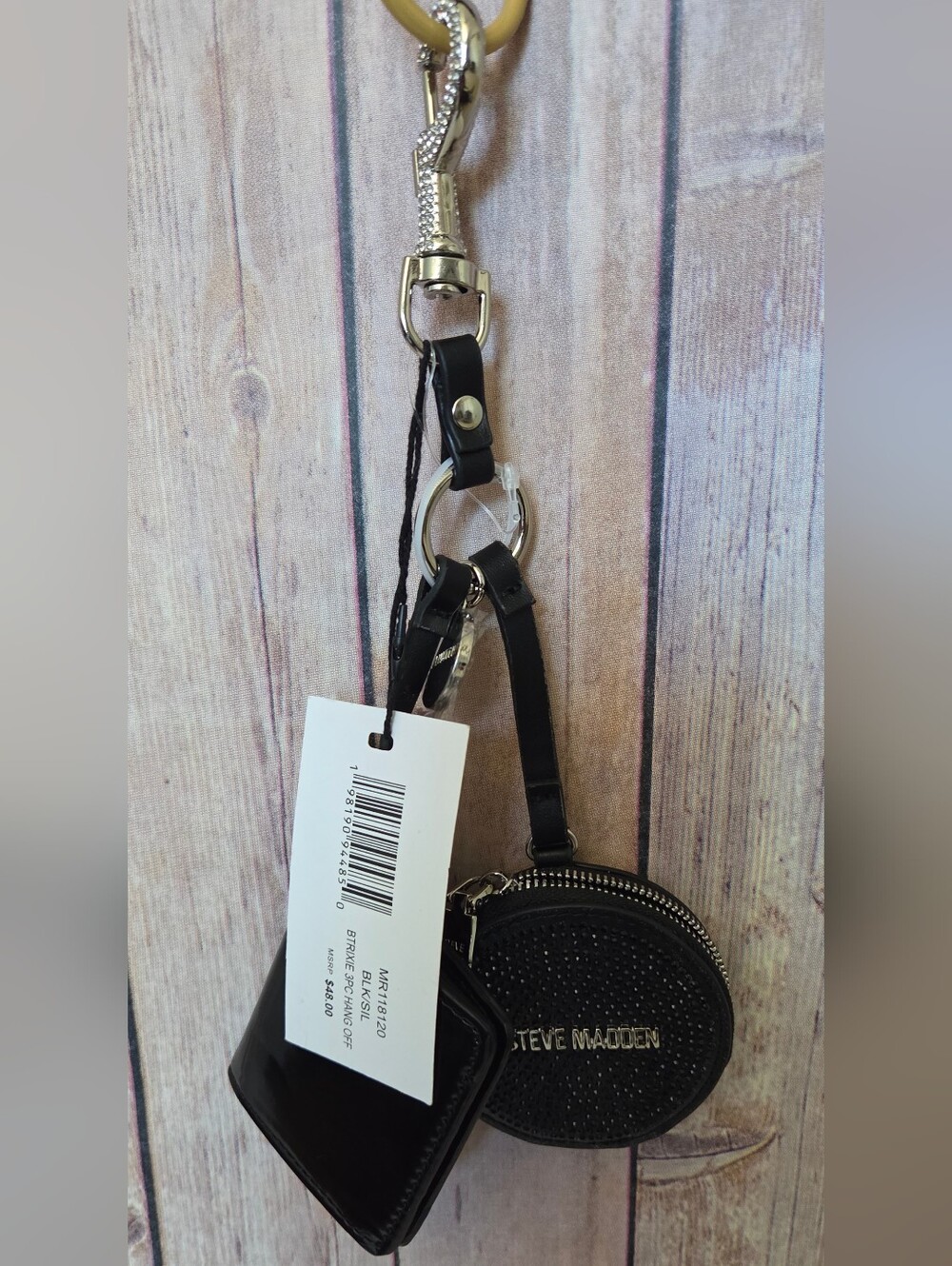 Steve Madden Black Keychain Coin Purses With Compact Mirror 3pc NWT - Picture 12 of 14